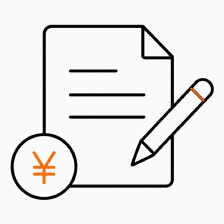 紹介文の書類と、価格を決める￥のしるし、書き込むための鉛筆