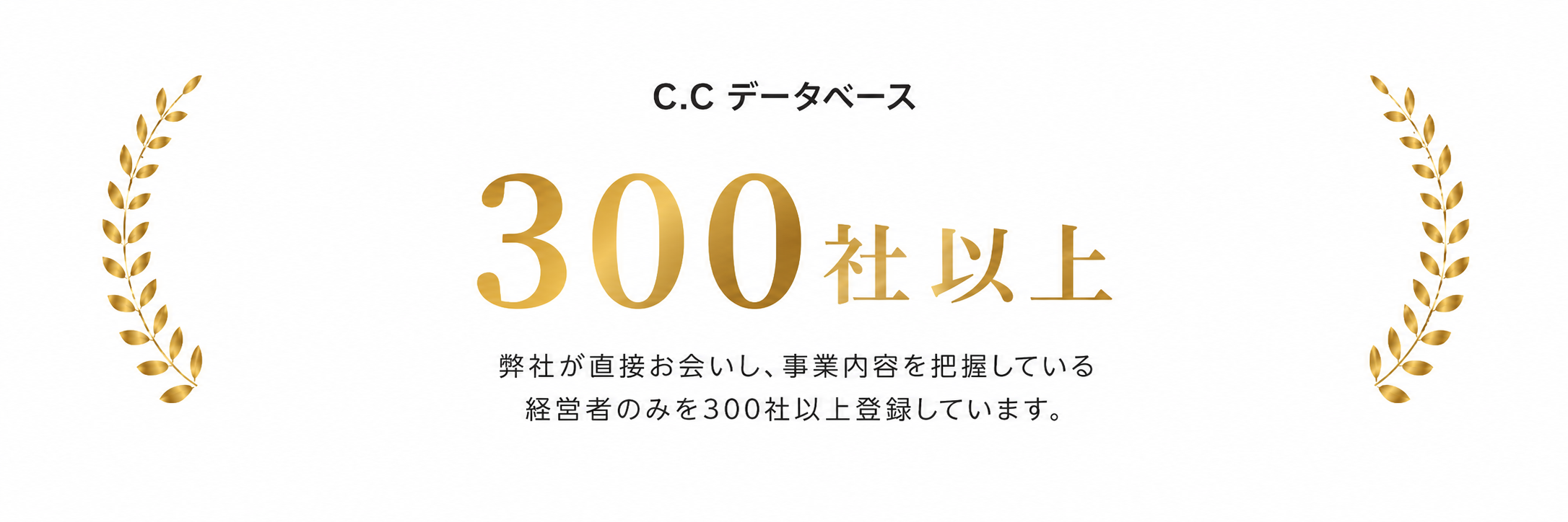 C.C データベース 300社以上。弊社が直接お会いし、事業内容を把握している経営者のみを300社以上登録しています。